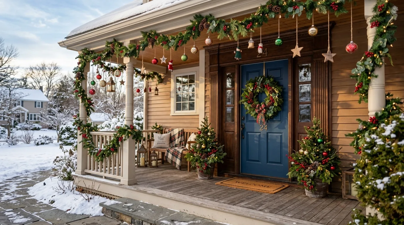Hanging Ornaments and Berry Wreath